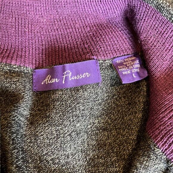 Alan Flusser 1/4 Zip Sweater Charcoal blend with Purple Zip and Collar Large - Picture 5 of 7